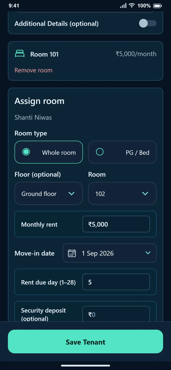One tenant with another room assignment